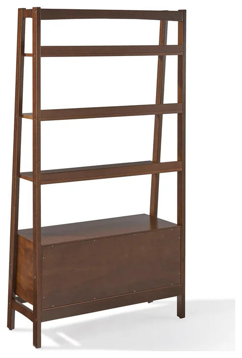 Mid Century Modern Bookcase, Open Compartments With Lower Cabinet, Mahogany