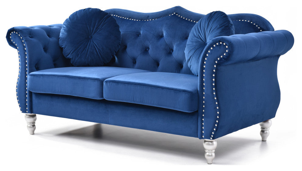 Hollywood Velvet Tufted Loveseat, Navy Blue
