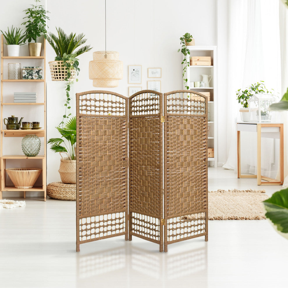 4' Tall Fiber Weave Room Divider, Natural, 3 Panels