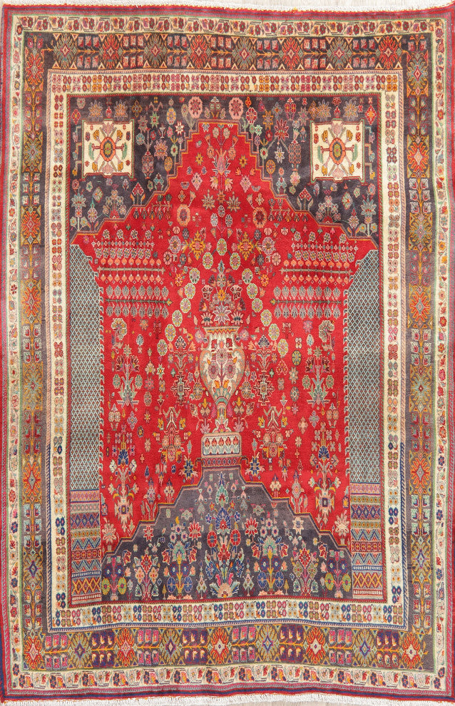 Consigned, Hand-Knotted Vintage Traditional Oriental Persian Area Rug, Red, 5x8