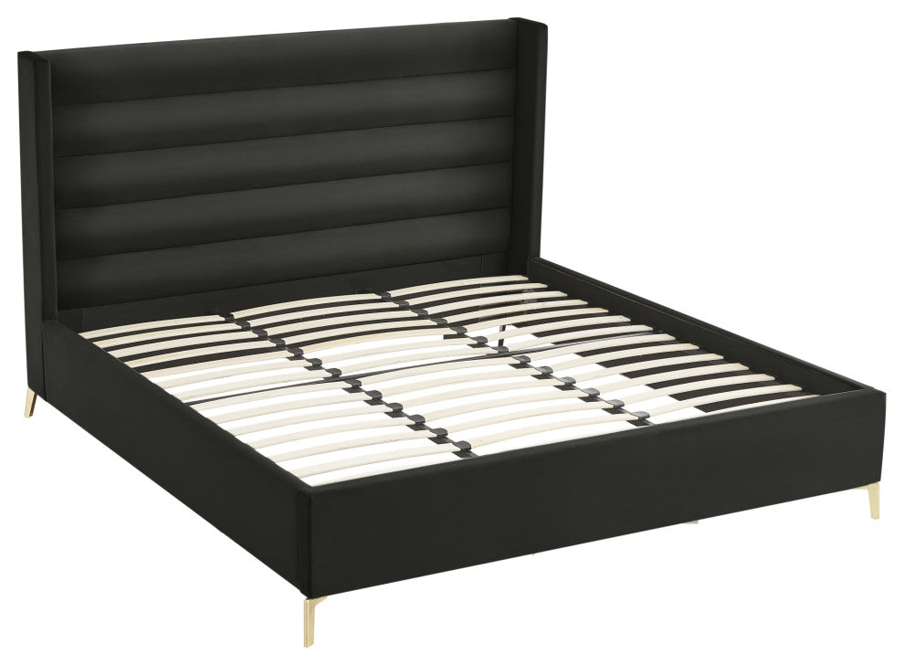 Inspired Home Alessio Bed, Upholstered, Black Velvet King