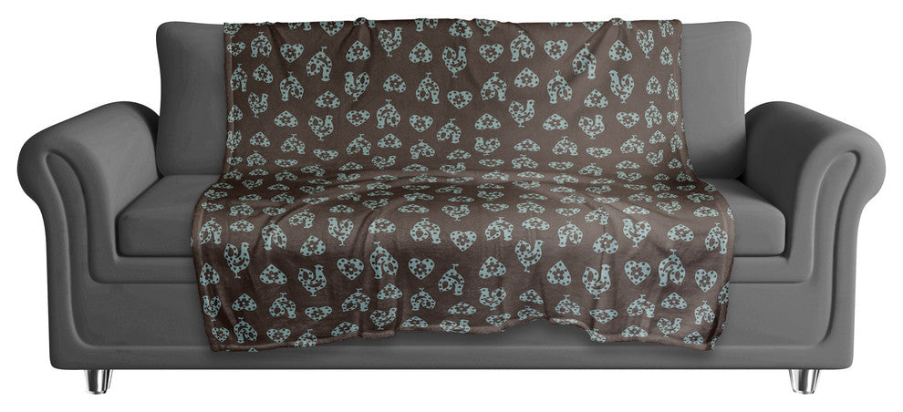 Gray Rooster Pattern Fleece Blanket