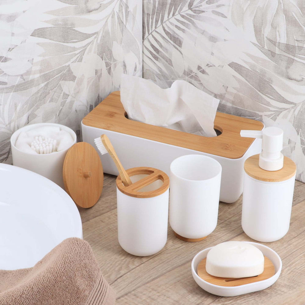 White Padang Bathroom Accessory Set 7-Pieces Bamboo