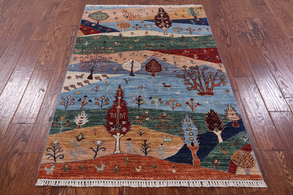 Handmade Tribal Persian Gabbeh Wool Rug 3' 4" X 5' 1" Q11340