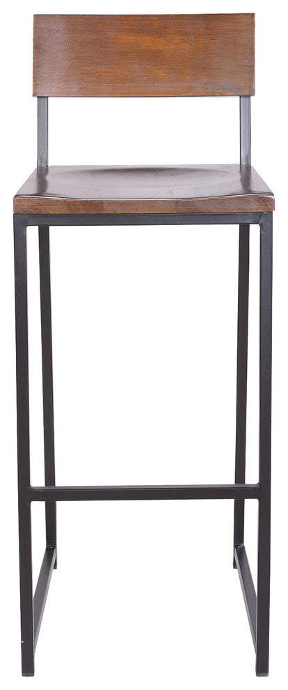 Zaylor Heavy Duty Barstool Frosted Black with Walnut Wood Seat (Set of 2)