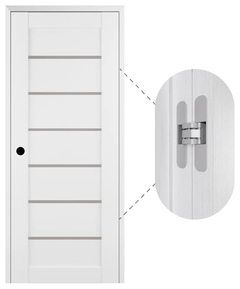 Alba Bianco Noble with Concealed Hinges, Tempered Frosted Glass, Solid Core, 24" X 80", Right-Hand