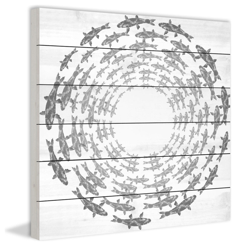 "Fish Circle" Painting Print on White Wood, 40"x40"