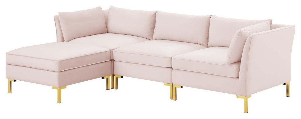 Sectional Sofa Set, Velvet, Pink, Modern, Living Lounge Hotel Lobby Hospitality
