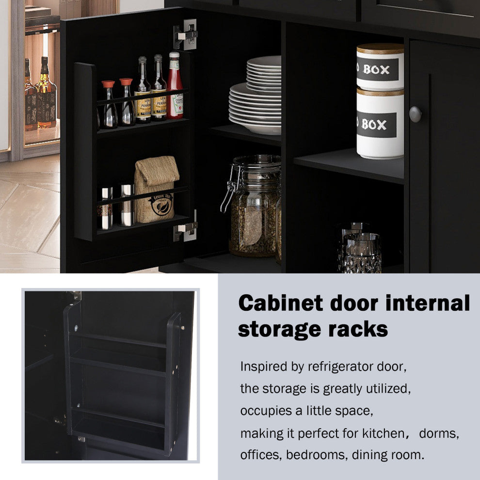 Black/Blue/White MDF Kitchen Cart Multifunctional, Storage Cabinet, Black