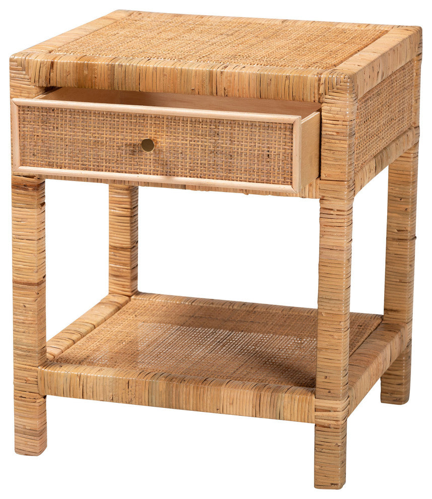 Ciana Natural Rattan & Mahogany Nightstand