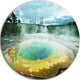 Morning Glory Pool Under Clouds, Landscape Round Metal Wall Art, 23"