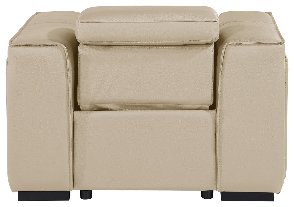 Niccolo Italian Leather Power Reclining Arm Chair With Power Headrests, Beige
