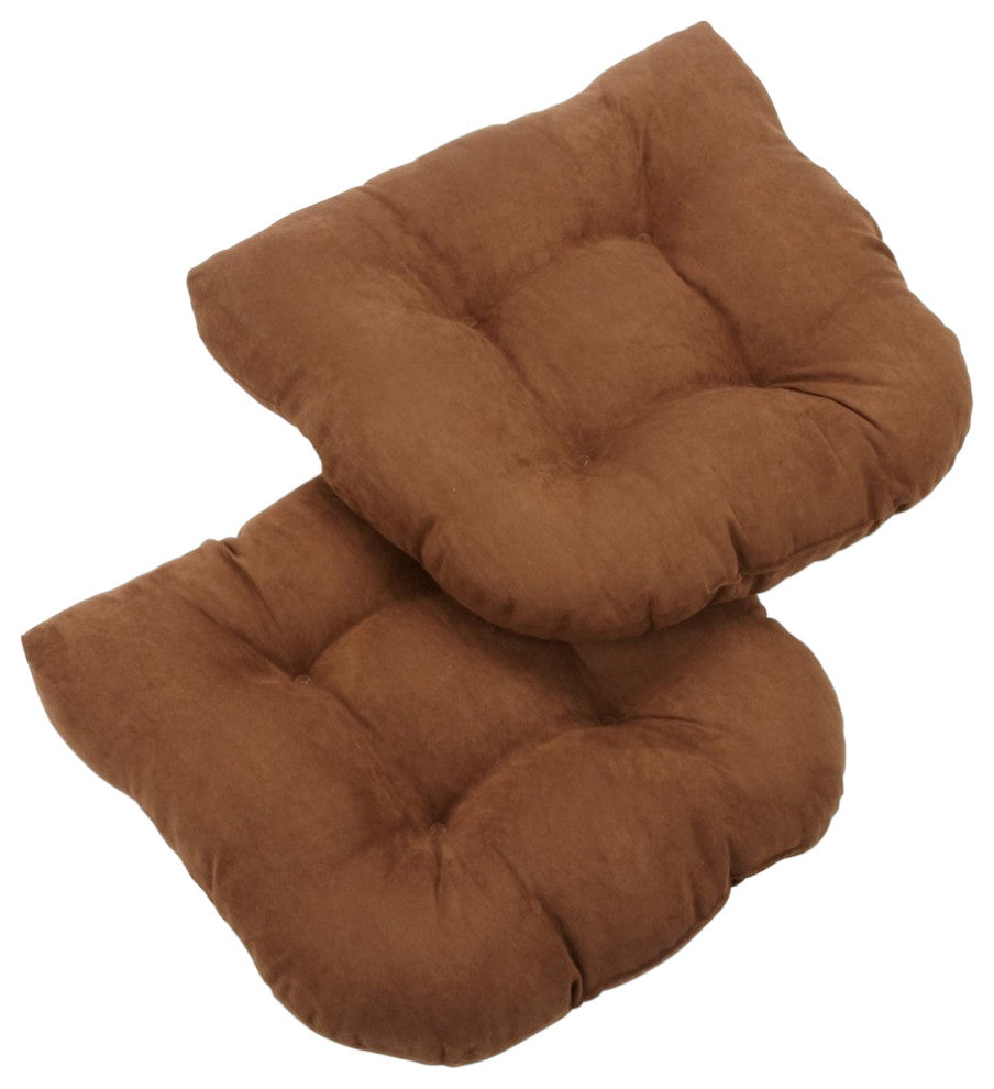 19" U-Shaped Micro Suede Tufted Dining Chair Cushion, Set of 2, Chocolate Brown