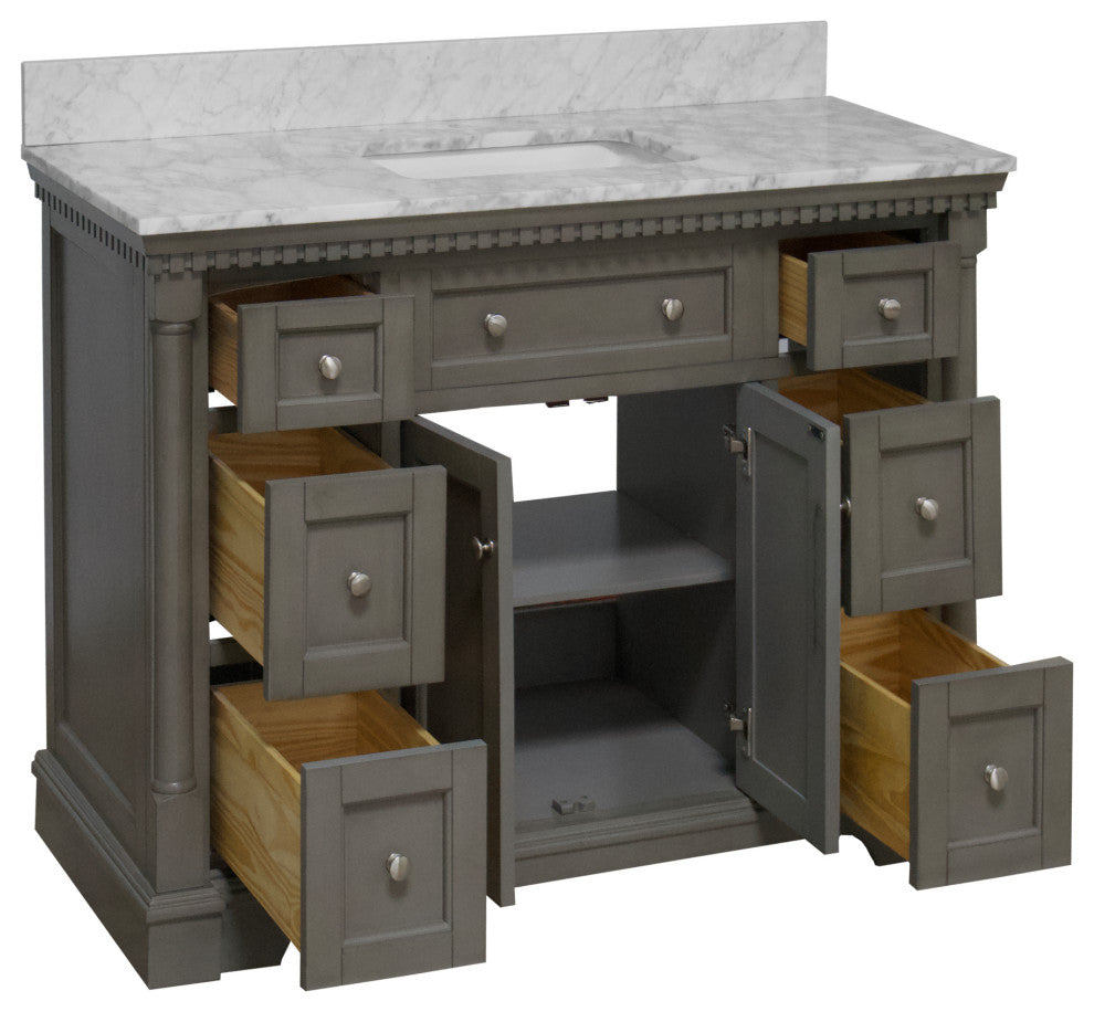Sydney 48" Bathroom Vanity, Weathered Gray, Carrara Marble