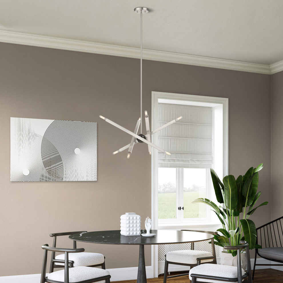 Livex Lighting Monaco 8-Light Brushed Nickel Chandelier With Black Chrome Accent