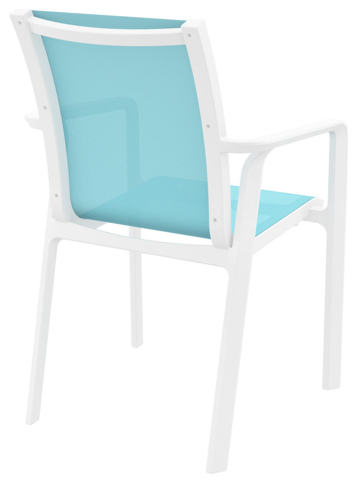 Pacific Sling Arm Chair, Set of 2, White Frame/Turquiose Sling