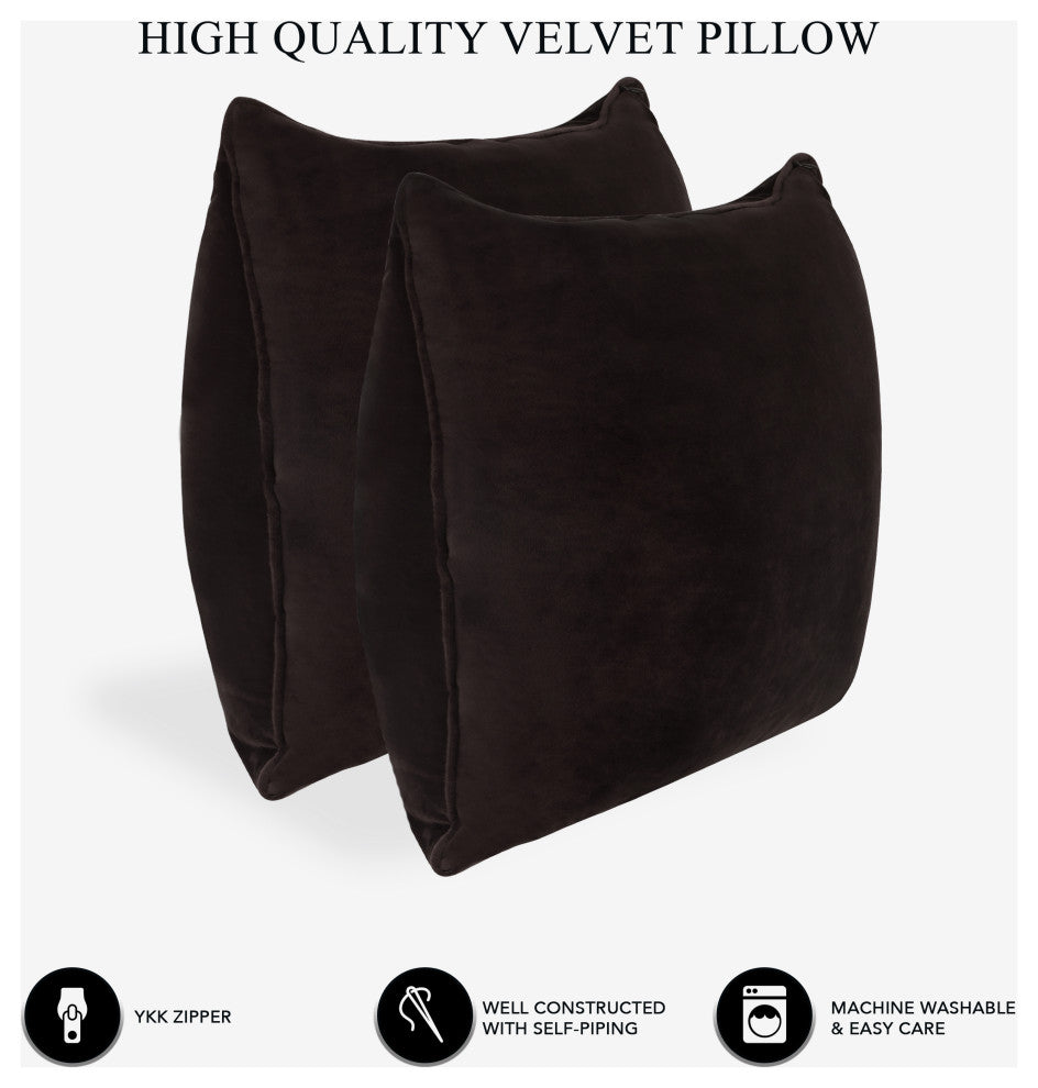 A1HC Soft Velvet Pillow Covers, YKK Zipper, Set of 2, Smoky Black, 22"x22"