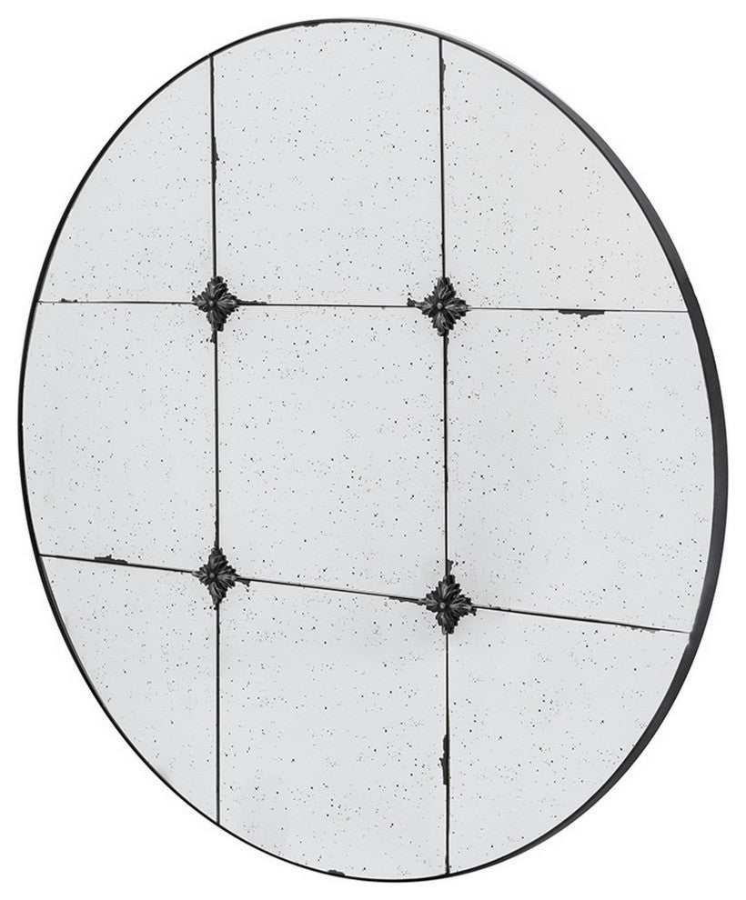 Benzara BM286303 36" Accent Wall Mirror, Antique Black Metal Frame, Baroque