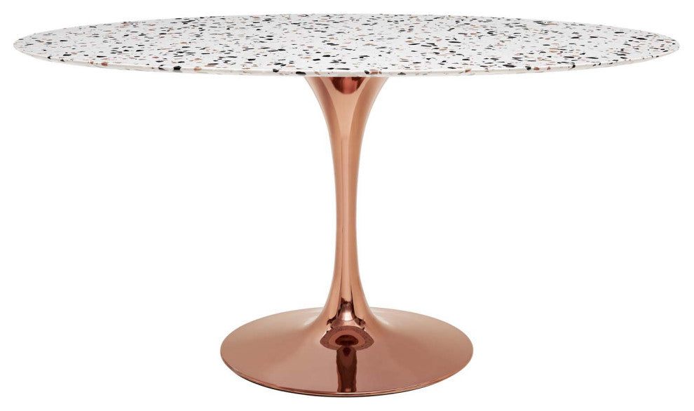 60" Dining Table, Oval, Pink White, Wood, Metal, Modern, Bistro Hospitality