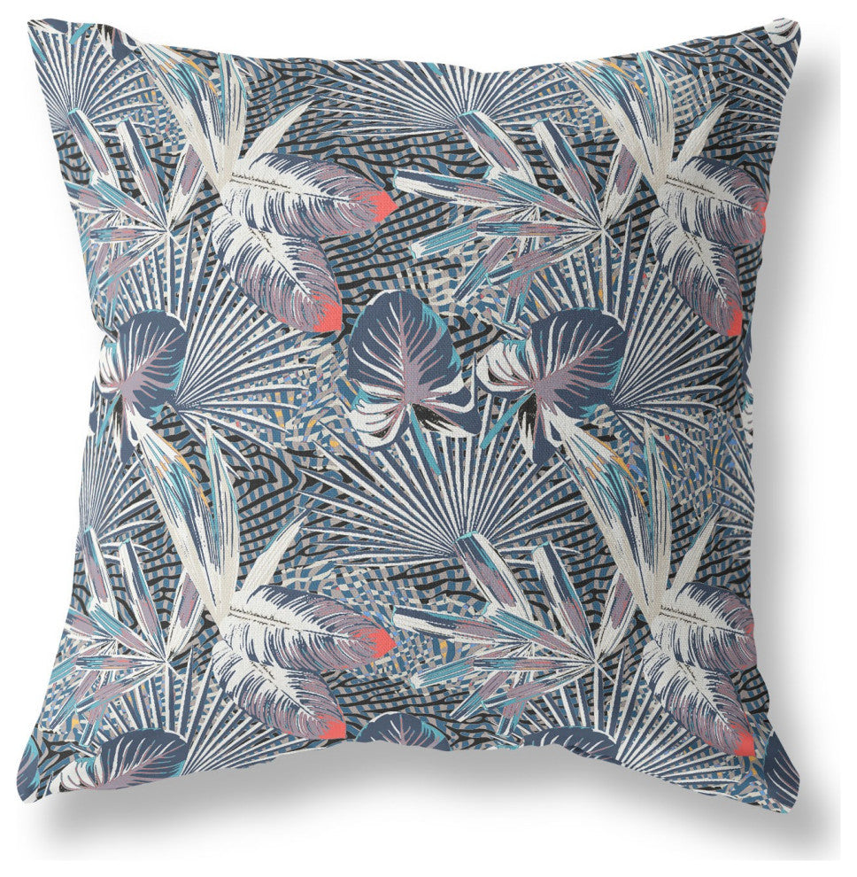 16" Purple Indigo Tropical Indoor Outdoor Throw Pillow