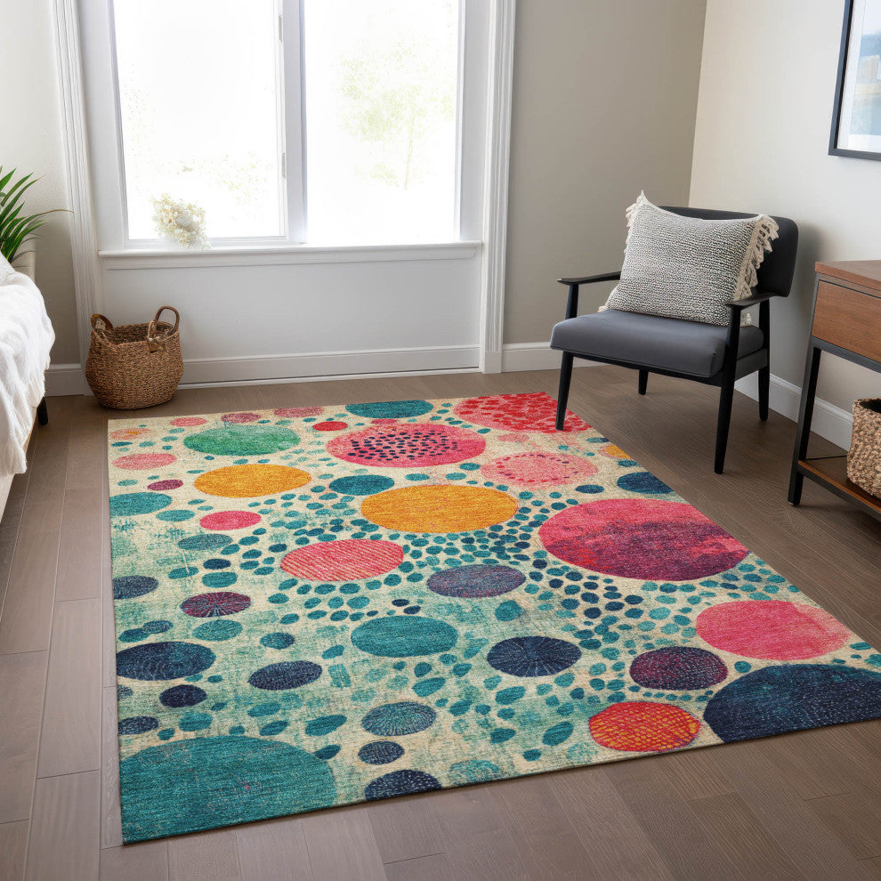 Machine Washable Indoor/Outdoor Chantille ACN1895 Teal 8' x 10' Rug