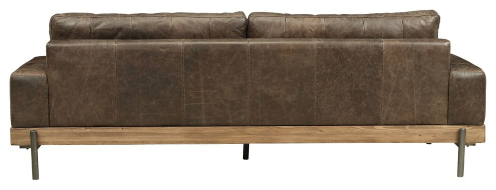 ACME Silchester Leather Sofa in Oak and Distress Chocolate