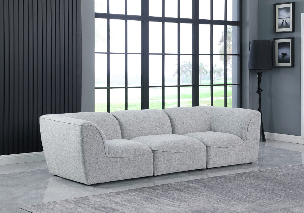 Miramar Linen Textured Fabric Upholstered 3-Piece Modular Sofa, Grey