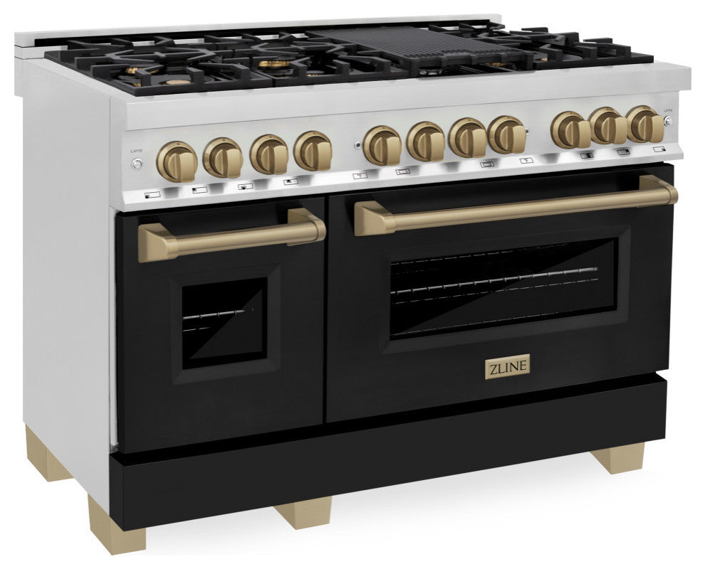 48" Dual Fuel Range, Stainless With Black and Champagne RAZ-BLM-48-CB