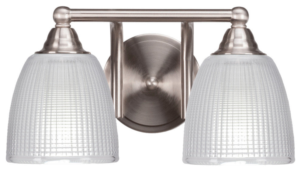 Paramount 2-Light Bath Bar, Brushed Nickel, 5" Clear Ribbed Glass