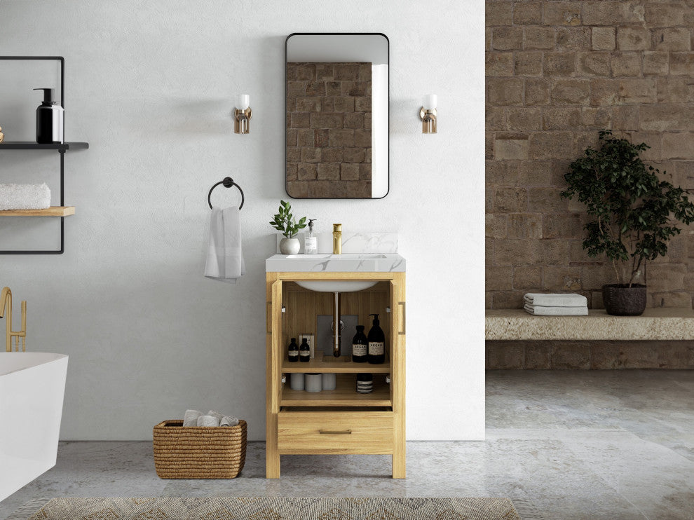 Malibu Teak 24" Single Sink Bath Vanity in Light Natural  2" Pearl Gray