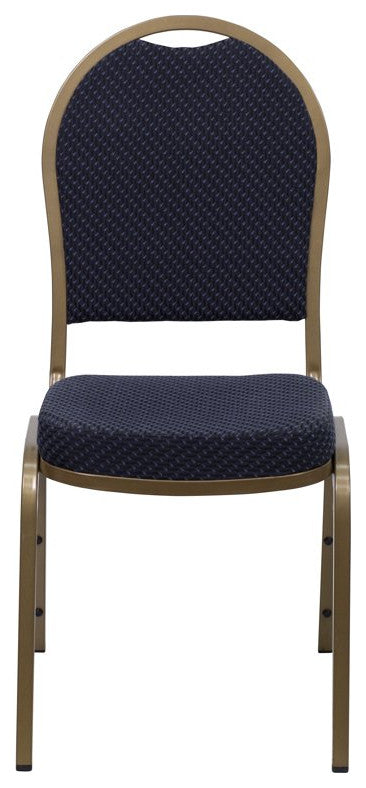 Set of 4 Dining Chair, Patterned Fabric Upholstery & Dome Back, Navy/Gold