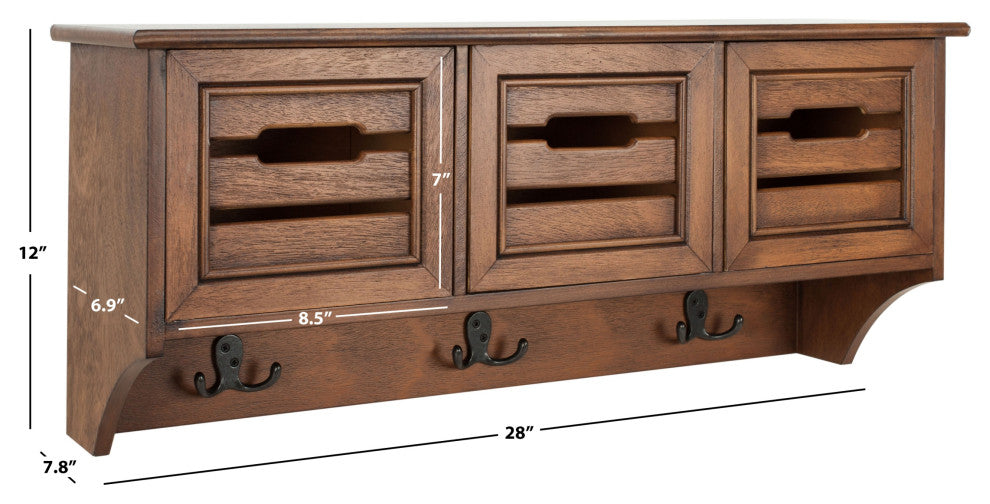 Safavieh Leon Hanging 3 Drawer Wall Rack, Honey