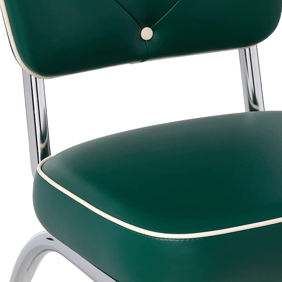 Retro Home Upholstered Tufted Back Dining Chair, Green, Box Seat