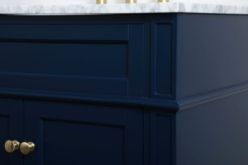 Home Living Vanity with Carrara White Marble Countertop, Blue, 30", Single Sink