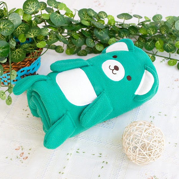 Happy Bear - Green Applique Coral Fleece Baby Throw Blanket (42.5"-59.1")
