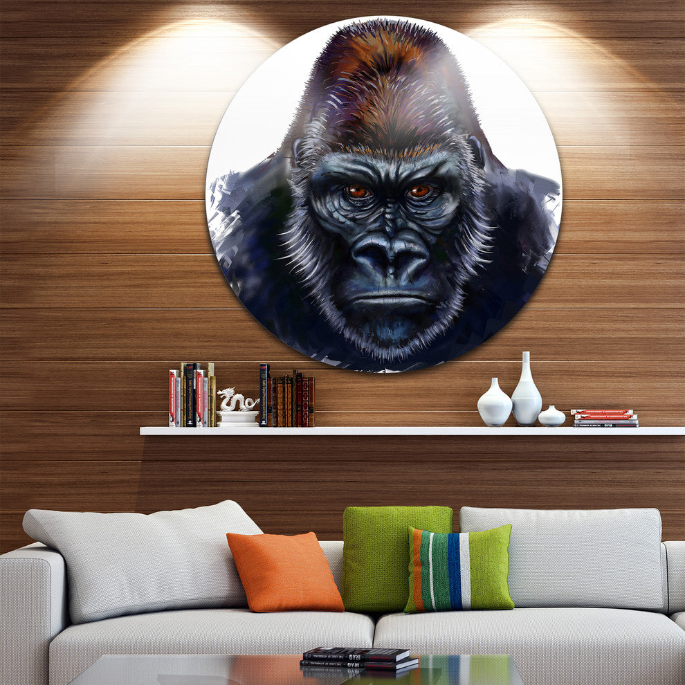 Gorilla Male Illustration, Animal Round Wall Art, 11"