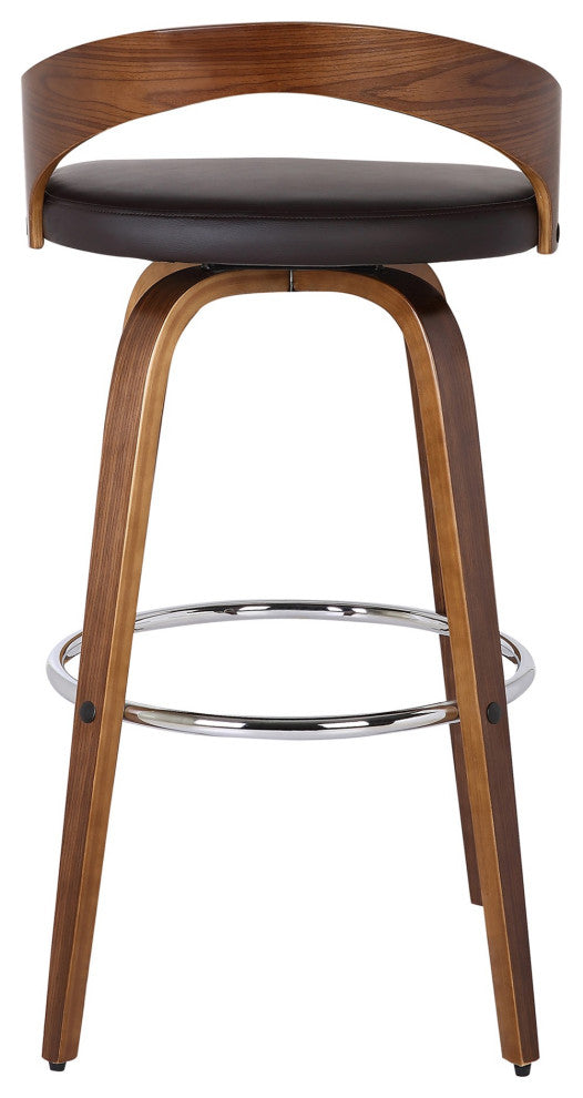 Benzara BM155721 26" Leather Swivel Counter Height Barstool, Open Back, Brown