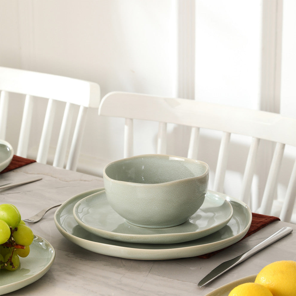 Stone Lain Mirella Stoneware 24-Piece Dinnerware Set, Light Green