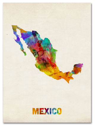 'Mexico Watercolor Map' Canvas Art by Michael Tompsett