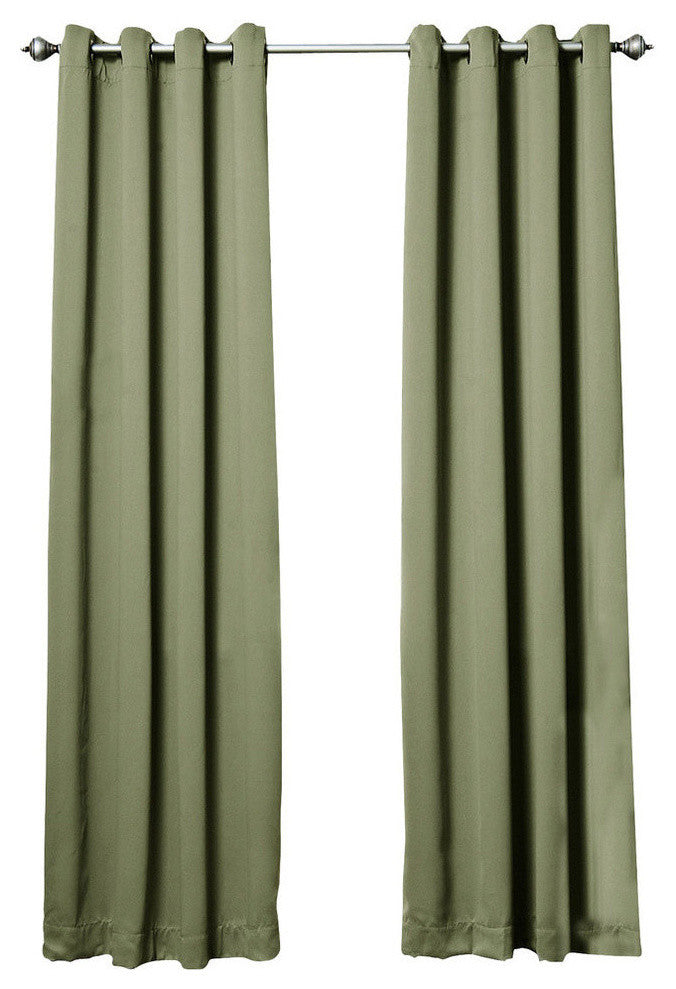 Solid Grommet Top Thermal Insulated Blackout Curtains, Olive, 84"