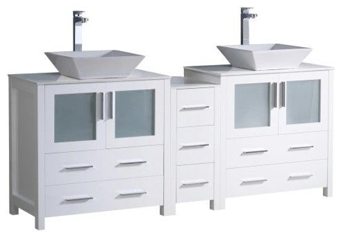 Fresca 72" Modern Double Sink Bathroom Cabinets, White