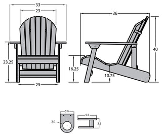 King Hamilton Folding Adirondack Chair With Cup Holder, Coastal Teak