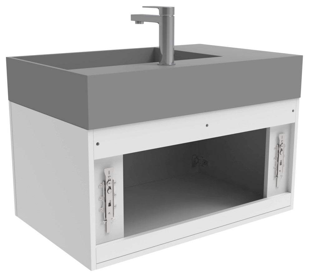 CastelloUSA Amazon 30" Right Wall Mounted Bathroom Vanity Set, White, Gray Top, Brushed Nickel