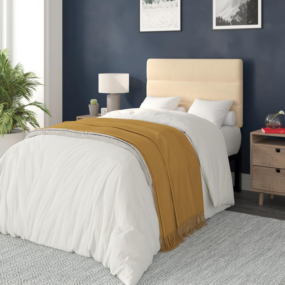 Paxton Stitched Upholstered Adjustable Height Headboard, Cream, Twin