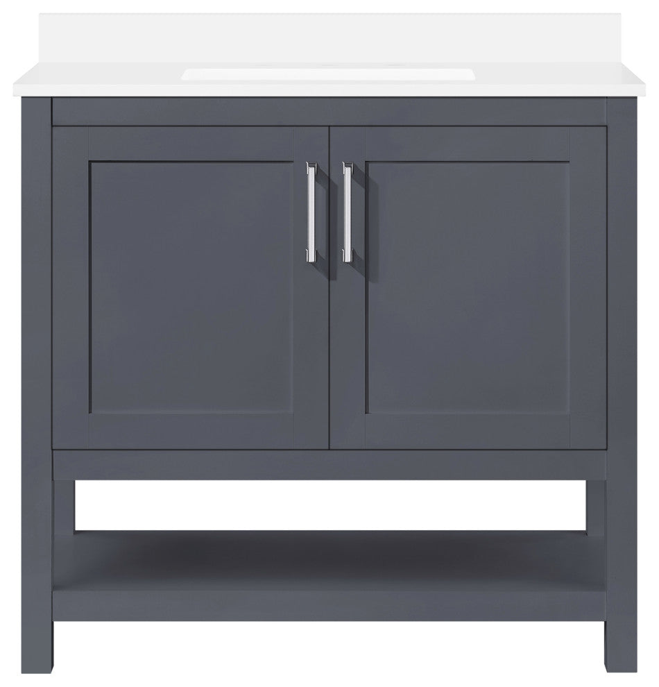 Ove Decors Vegas Single Sink Bathroom Vanity Set With Countertop, White, Dark Charcoal, 36"