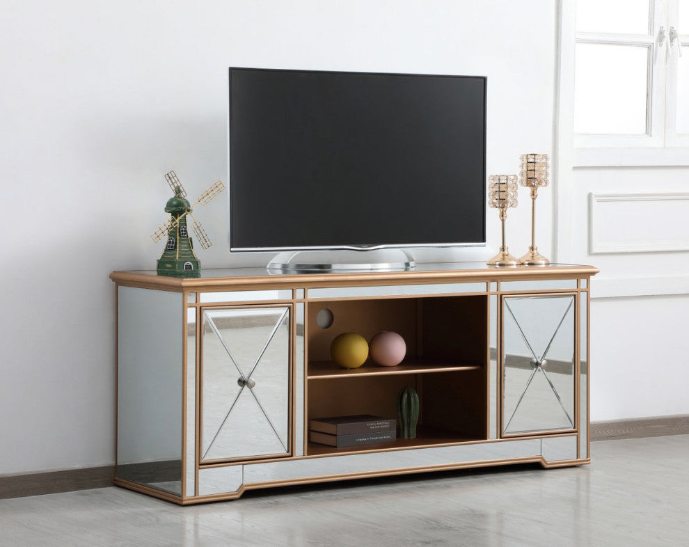 Elegant MF60160G Modern 60" Mirrored Tv Stand, Antique Gold