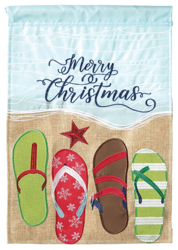 Flag  Double Applique  Merry  Christmas Sandles Burlap  Garden
