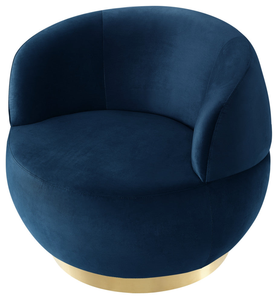 Inspired Home Shaniyah Accent Chair, Swivel, Navy/Gold Velvet