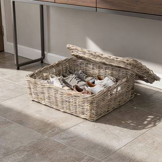 Kobo Rattan Rectangular Lidded Storage and Underbed Basket, 3 Sizes, Large