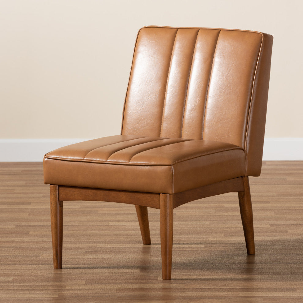 Daymond Modern Tan Faux Leather Walnut Brown Finished Wood Dining Chair